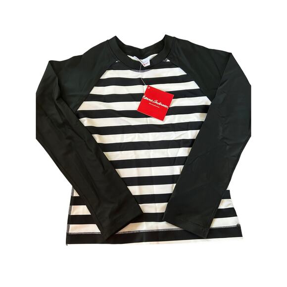 NWT Hanna Andersson Black Stripe Long Sleeve Rashguard size 130 - Picture 1 of 3